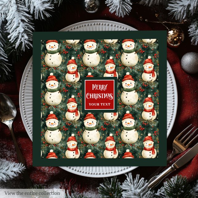 En Papier Cuisine aquarelle bonhomme de neige Noël serviette (Cute watercolor snowman Christmas custom napkins)
