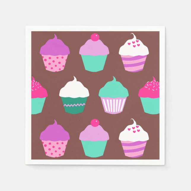 En Papier Cupcakes anniversaire cocktail serviette (Devant)
