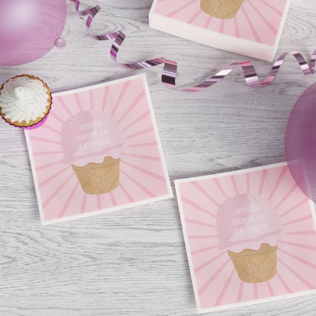En Papier Doux 16 Crème de glace rose Anniversaire Serviette (Sweet Ice Cream Napkins just for you. Add your name and age!)