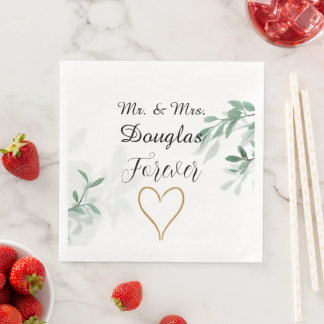 En Papier Élégant Serviette de Mariage Botanique Verte Mr &