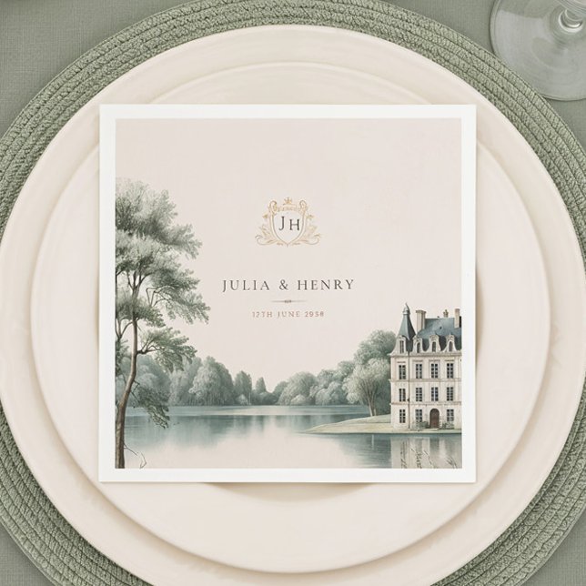 En Papier Élégante serviette de mariage à monogramme de chât (Créateur téléchargé)