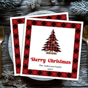 En Papier Élégante serviette de Noël à carreaux rouge et noi