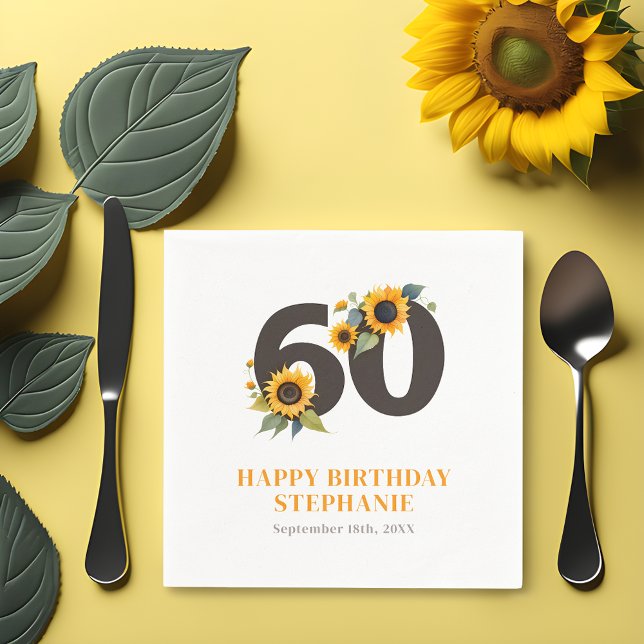 En Papier Élégante Serviette de tournesol 60e anniversaire (🌻 Rustic Sophistication: 60th Birthday Sunflower Napkins! 🌼)
