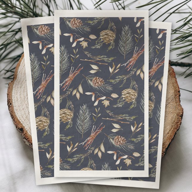 En Papier Élégante serviette hiver avec Pinecones (Créateur téléchargé)