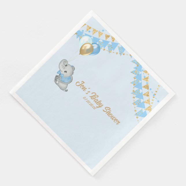 En Papier Éléphant Bleu Serviette Baby shower (Coin)