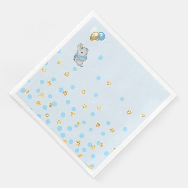 En Papier Élévation de Bébé Serviette Éléphant Bleu (Coin)
