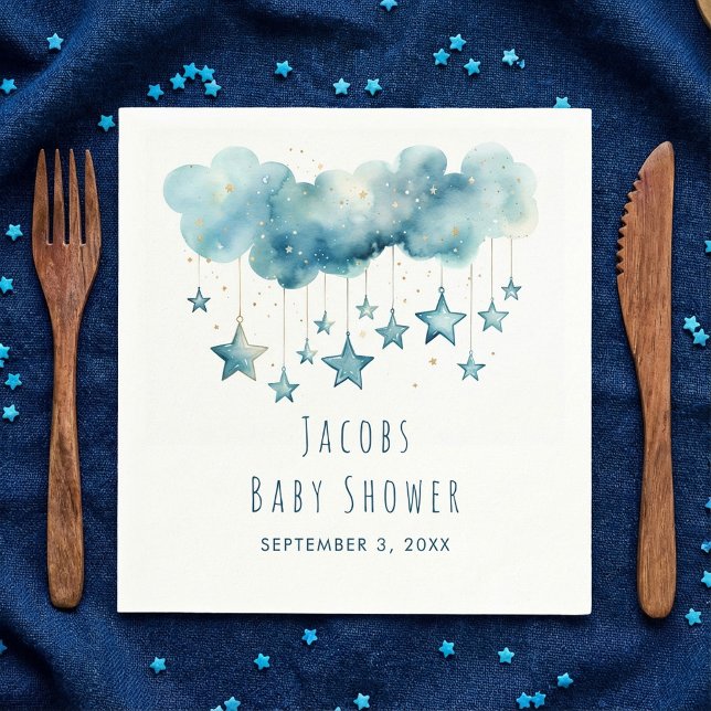 En Papier Étoiles rêve baby shower bleu étoiles serviette (Stars dreamy baby shower blue stars napkin.)