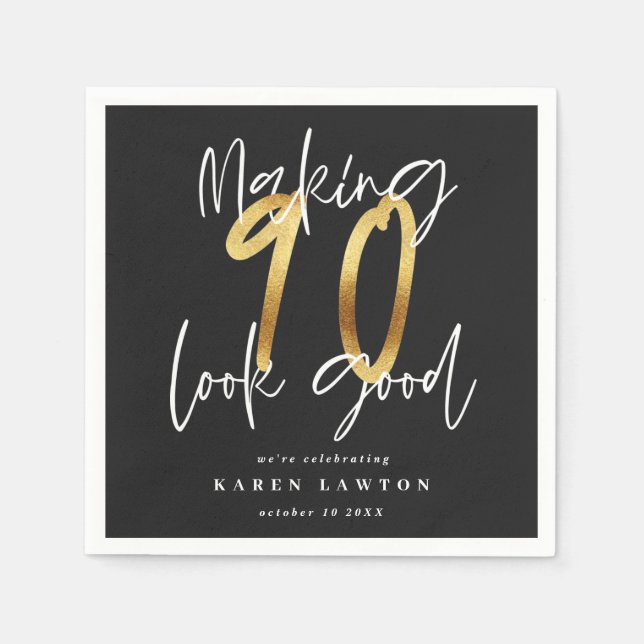 En Papier Faire 90 look belle or fête anniversaire serviette (Devant)