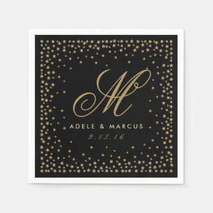 En Papier Fancy Gold Stars Monogramme Mariage noir serviette