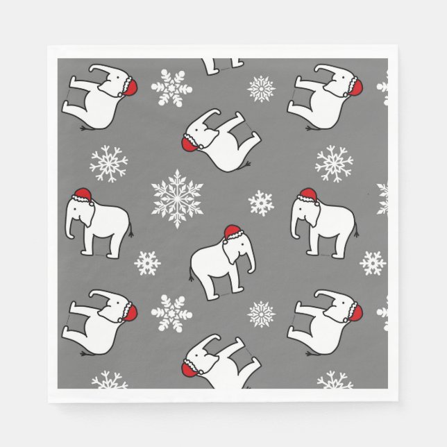 En Papier Fête de l'Éléphant Blanc de Noël (Gris) Serviette  (Devant)