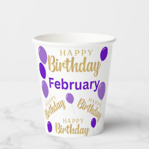 En Papier Février gobelets d'anniversaire heureux