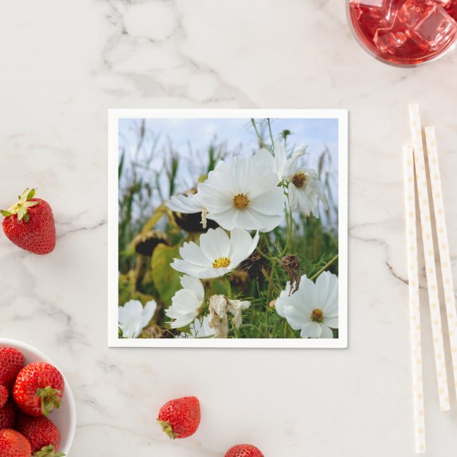 En Papier Fleurs blanches d'été – serviette florale (En situation)
