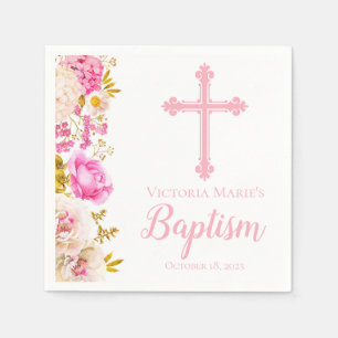 En Papier Fleurs d'aquarelle et serviette croisée de baptê