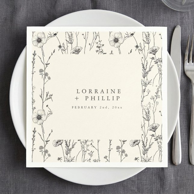 En Papier Fleurs sauvages d'automne délicates serviette de m (Delicate autumn wild flowers wedding napkin.)