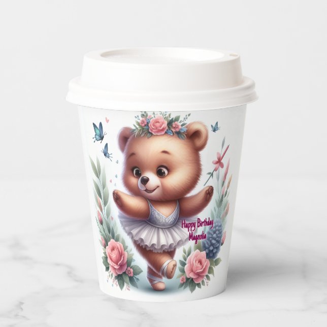 En Papier Gobelets d'anniversaire de l'ours de ballet (Recto)