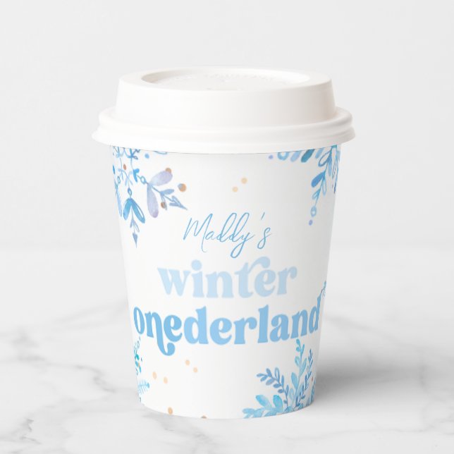 En Papier Gobelets de Chocolat Chaud Blue Winter Onederland (Gauche)