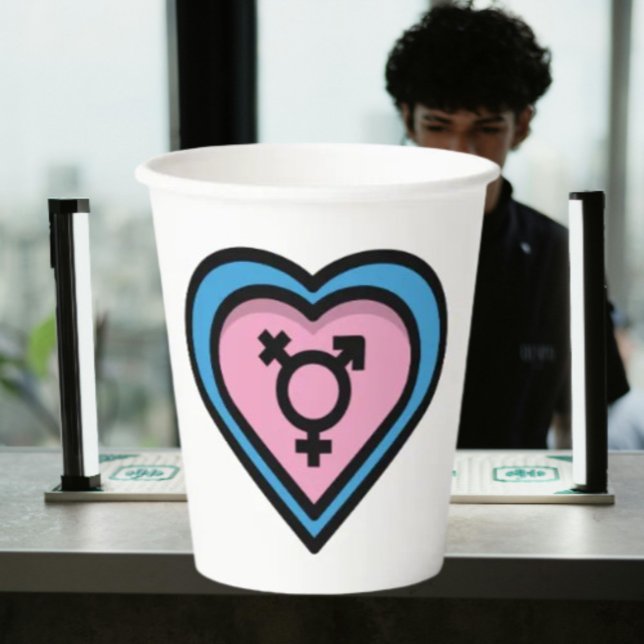 En Papier Gobelets de fête de la fierté trans Cœur (Créateur téléchargé)