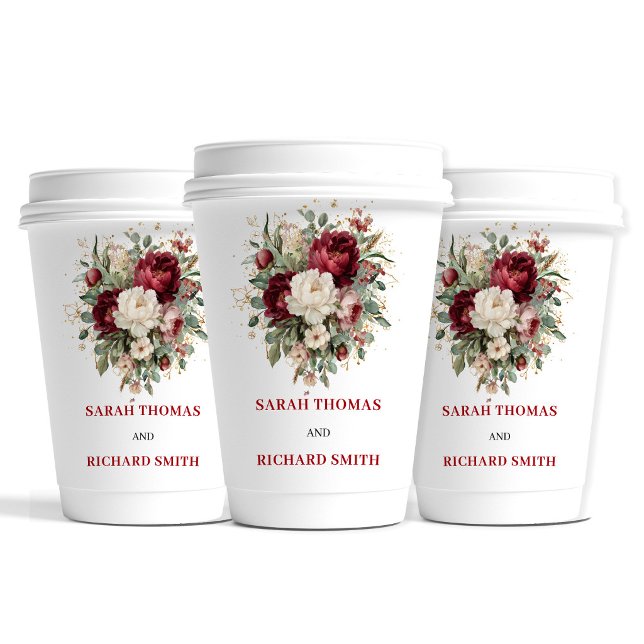En Papier Gobelets de mariage à la verdure bordeaux blush ru (Rustic Blush Burgundy Greenery Wedding Cups)
