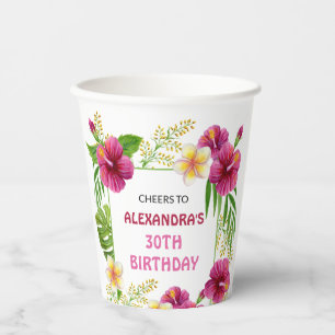 En Papier Gobelets Fête d'Anniversaire Fleurs Tropicales Ros