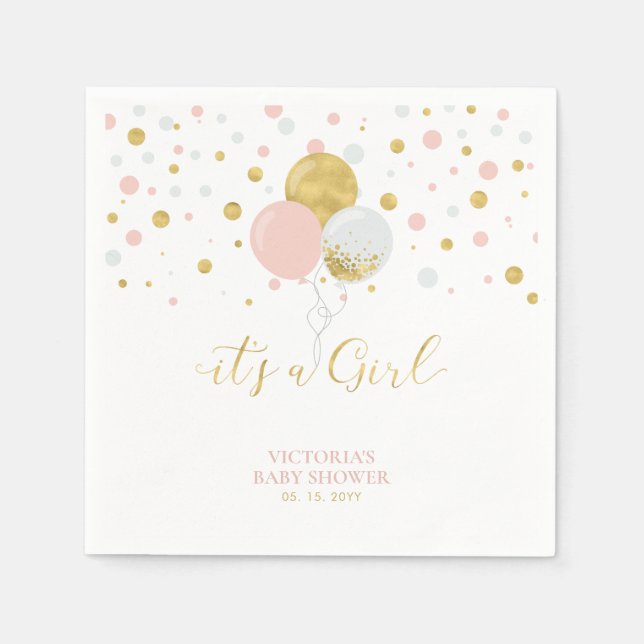En Papier Gold & Pink C'est une serviette Baby shower fille (Devant)