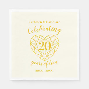 En Papier Golden diamant anniversaire 20 ans amour serviette