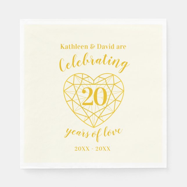 En Papier Golden diamant anniversaire 20 ans amour serviette (Devant)