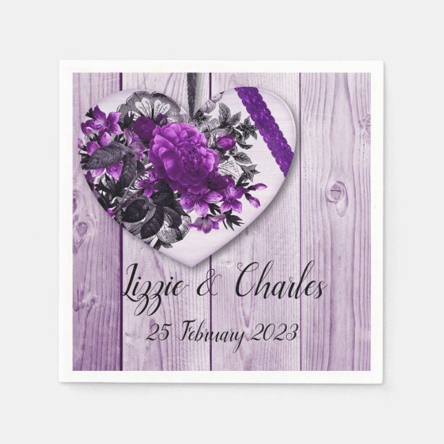 En Papier Goth fleurs mauve cocktail serviette (Devant)
