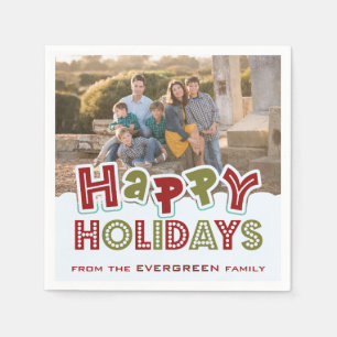 En Papier Happy Holidays personnalisés photo & nom serviette