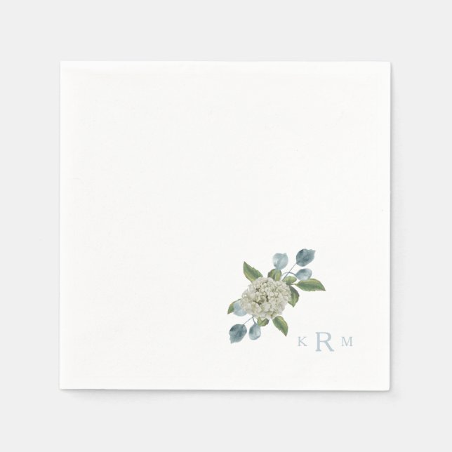 En Papier Hydrangea Monogram Blanc & Bleu Cocktail serviette (Devant)