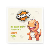 Jolie serviette de fête orange dinosaure personnal