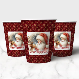 En Papier Jolis gobelets de Noël motif Santa Claus Rudolph