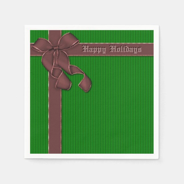 En Papier Joyeuses Vacances Vertes et Rouge Ribbon serviette (Devant)