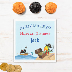 En Papier Joyeux Anniversaire Perroquet Pirate Et Serviette