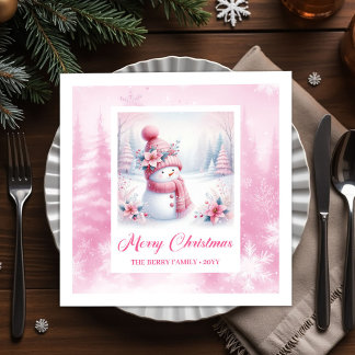 En Papier Joyeux Bonhomme de Neige Rose Noël Scène Serviette
