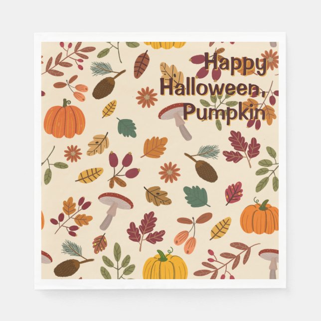 En Papier Joyeux Halloween, Citrouille - Serviette de fête (Devant)