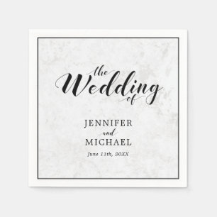 En Papier Marbre & Noir Serviette de mariage à typographie