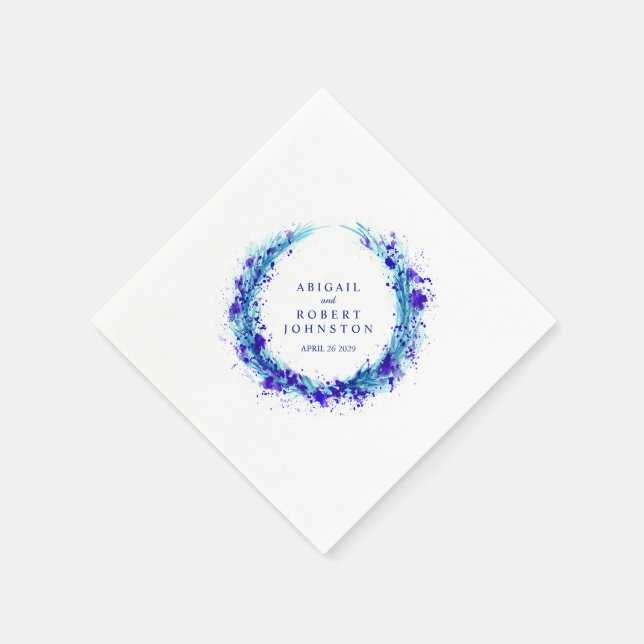 En Papier Mariage bleu splash wreath aquarelle art serviette (Coin)