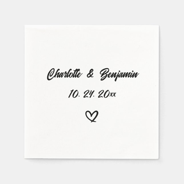 En Papier Mariage de calligraphie cardiaque simple serviette (Devant)
