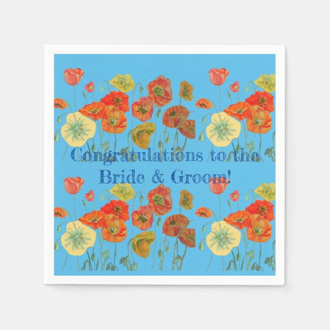En Papier Mariés Poppy Orange Serviette Napkins Bleu (Devant)