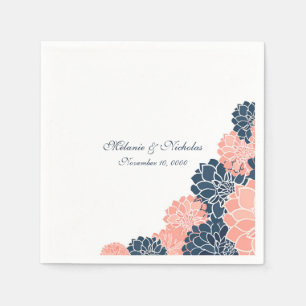 En Papier Marine Coral Dahlias mariage ou serviette de douch