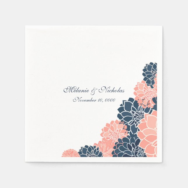 En Papier Marine Coral Dahlias mariage ou serviette de douch (Devant)
