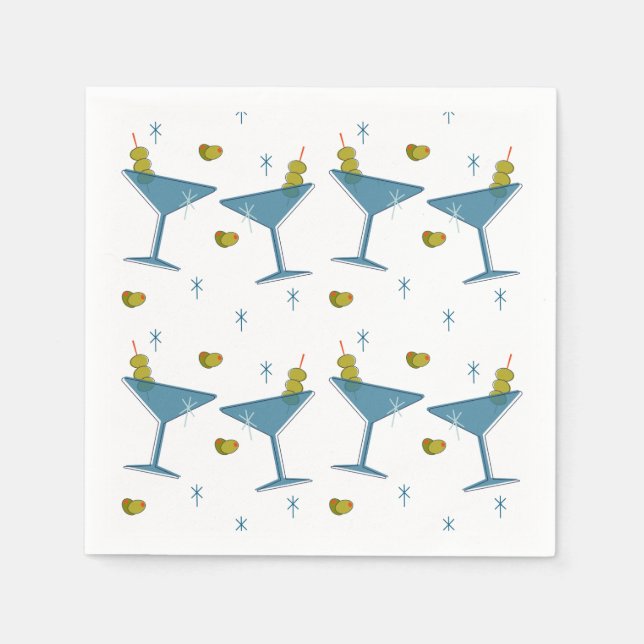 En Papier Martini Madness Retro Cocktail Mi-Siècle Serviette (Devant)