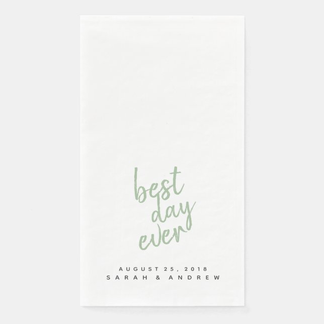 En Papier Meilleur Jour Sage Vert Mariage Serviette main (Devant)