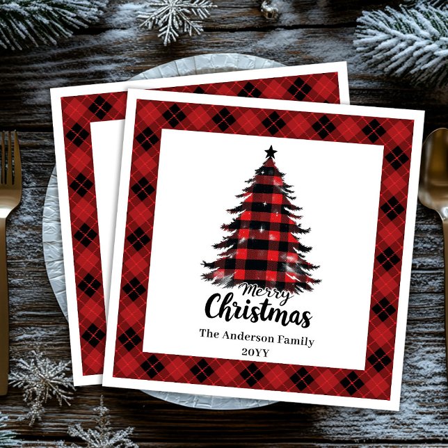En Papier Modèle de serviette d'arbre de Noël de style Buffa (Stylish Buffalo Christmas Tree Napkin Template)