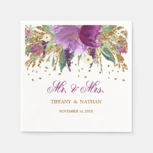 En Papier Monsieur et Madame Paillettes Florales Serviette d