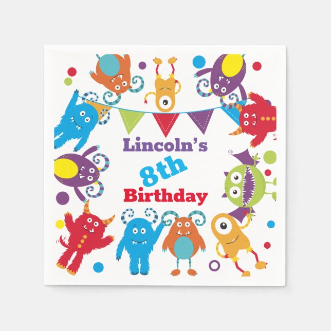 En Papier Monster Anniversaire Bash personnalisées serviette (Devant)