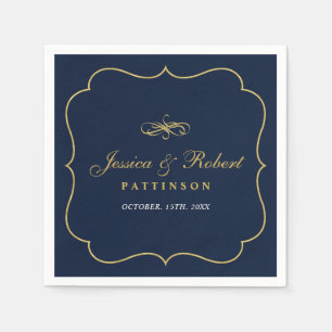 En Papier Navy & Or   Serviette de mariage élégante classiqu
