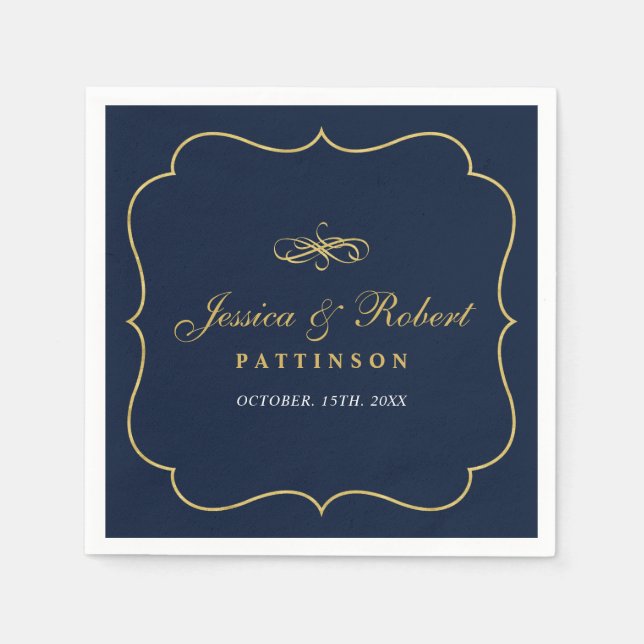 En Papier Navy & Or | Serviette de mariage élégante classiqu (Devant)