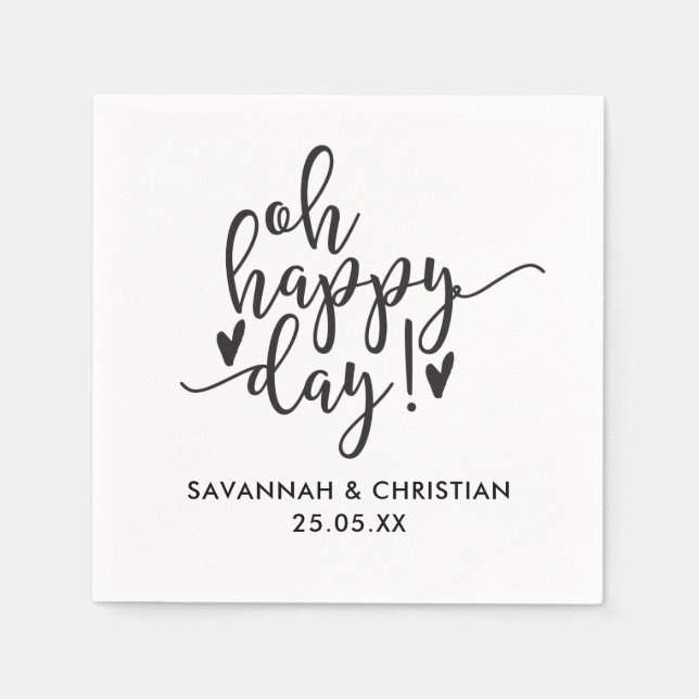 En Papier Oh Happy Day Script Mariage personnalisé serviette (Devant)