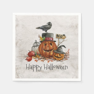 En Papier Oiseau noir d'Halloween et Citrouilles   Serviette